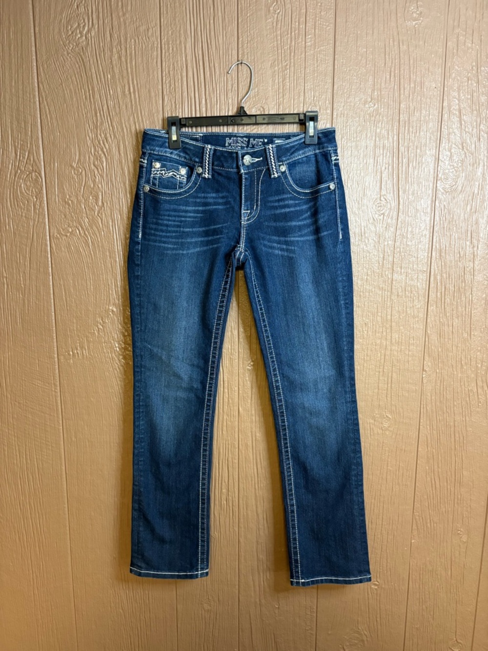 Miss Me Indigo Straight Leg Jeans with Contrast Stitching